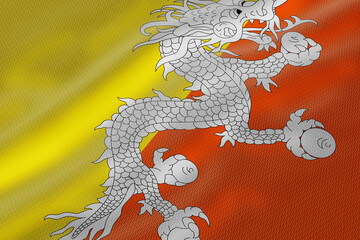 A stylized Bhutan flag showcases a white dragon against a vibrant yellow and orange backdrop.