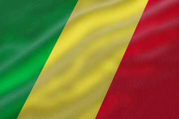 Fototapeta premium congo Textured fabric flag featuring green, yellow, and red diagonal stripes, evoking a sense of identity.
