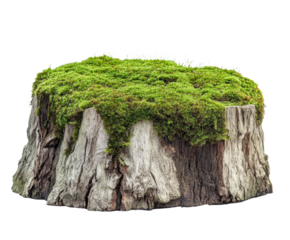 Tree stump covered in green moss nature scene isolated on transparent background
