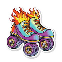 Retro Roller Skates With Flames Illustration In Vibrant Colors And Cartoon Style