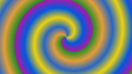 A vibrant, multicolored spiral pattern featuring a gradient of blues, yellows, greens, and purples, creating a hypnotic effect