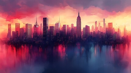 Obraz premium Watercolor Cityscape with Melting Buildings and Surreal Pastel Tones
