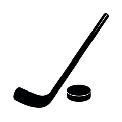 ice hockey stick and puck icon or black silhouette