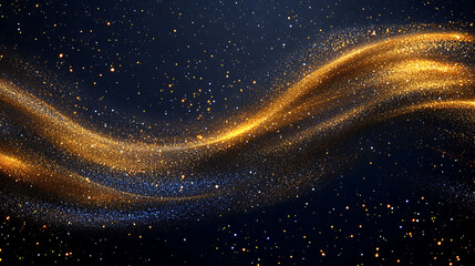 Obraz premium Realistic de-focused glitter background with flowing motion of golden dust trails and sapphire sparkles blending into deep shadows