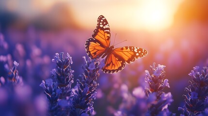 Lavender Fields with Bees and Butterflies at Golden Hour