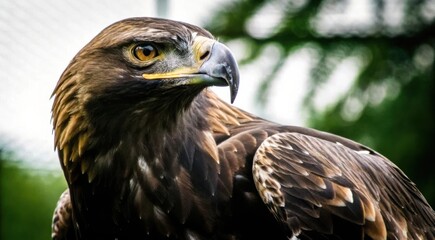 Fototapeta premium A majestic golden eagle with sharp eyes and detailed feathers, captured in a natural outdoor setting.