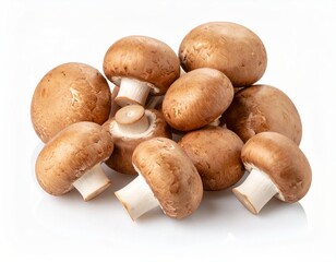 Pile of mushrooms over white background