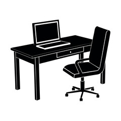 office desk or table with office chair and compute