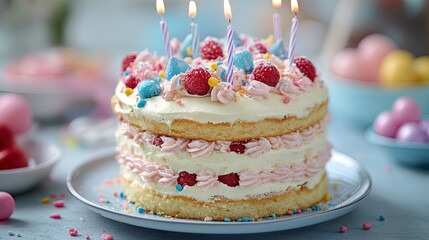 birthday cake with candles and flowers Birthday Magic Layers