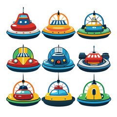 Naklejka premium Nine classic Hovercraft arranged on a white background.