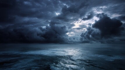 Obraz premium A stunning image of horror black blue sky, sea haunted cloud, scary ocean, depression background, mystery gloomy dark theme, blur texture.