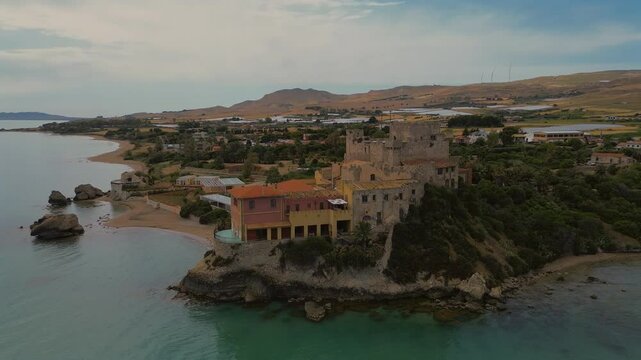 Aerial Shot of Falconara Castle (Castello Falconara) from Above, Sicily