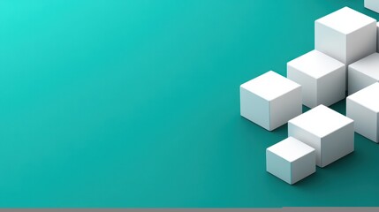 Fototapeta premium Geometric arrangement of white cubes on a vibrant teal background with high-angle perspective creating a 3D effect.