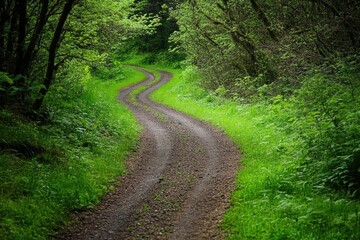 Winding forest path, lush green