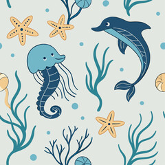 Tropical pattern featuring a playful mix of hand-drawn elements 