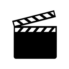 Simple black and white illustration of an open film production clapperboard