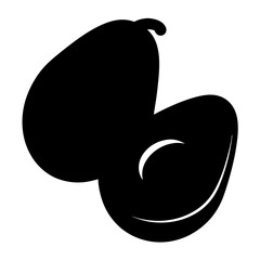 Simple Black and White Illustration of Two Avocados, One Cut Open