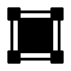 Geometric Black Square with Pillars and Corner Cubes Illustration on White Background