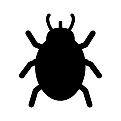 Silhouette of a beetle insect with antennae and six legs in black