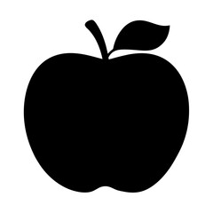 Simple Black and White Silhouette of an Apple with Stem and Leaf