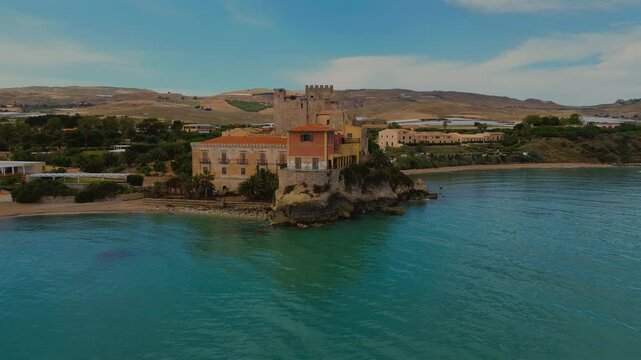 Aerial Drone Shot of Falconara Castle from Above, Sicily