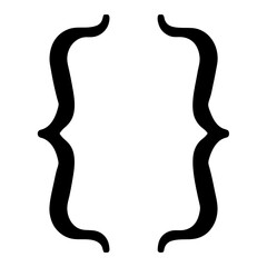 Pair of curly brackets in solid black shape on white background