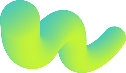 3D abstract green gradient shape. Colored fluid wavy line. Bright blended holographic pipe. Swirl modern doodle stroke. Trendy vibrant element for creative poster