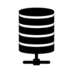 A simplified black database storage server representation on a white background