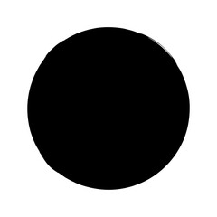 Abstract painting of a textured black circle shape on a white background