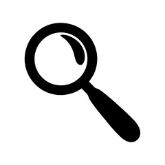 Single black magnifying glass illustration on a white isolated background