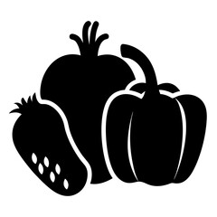 Silhouette image showcasing a stylized pomegranate, bell pepper, and cucumber