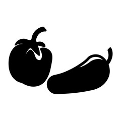 Black Silhouette of Tomato and Jalapeno Pepper with Simple, Bold Lines