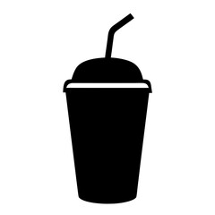 Black Silhouette of a To Go Drink Cup with a Straw on White