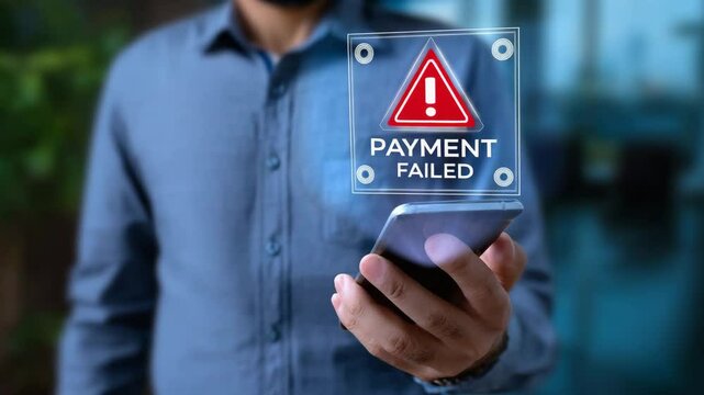 Frustrated person encounters a payment failed message while using a smartphone.