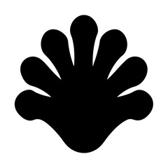 Abstract black shape resembling a floral design or stylized hand print