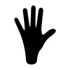 Black silhouette of human hand with fingers spread against white backdrop