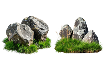  2 large rock with grass growing around it, transparent background