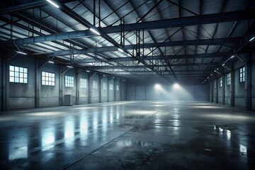 Vast Empty Warehouse Interior Industrial Space Photography