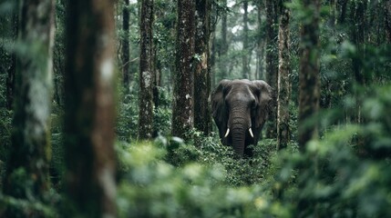 Obraz premium Khris elephant exploring dense forest wildlife scene nature photography lush environment hidden viewpoint wildlife encounter