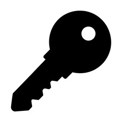 A simple black silhouette of a standard cylinder lock key shape
