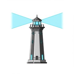 Lighthouse Beacon with Bright Blue Light Beams