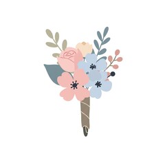 Pastel Pink and Blue Flower Bouquet Illustration