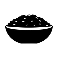 A Black Bowl Filled with Seeds or Grain, Isolated on White Background