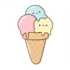 Cute Cartoon Ice Cream Cone with Pastel Scoops