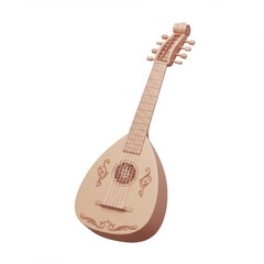 Beige Wooden Lute with Intricate Carving