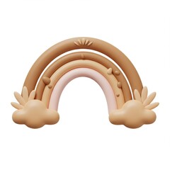 Pastel Brown Beige Rainbow with Clouds 3D Render