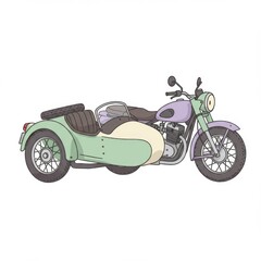 Obraz premium Vintage Green and Purple Motorcycle with Sidecar Illustration