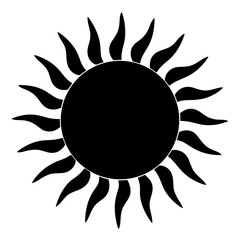 Simple Black Sun Illustration with Pointed Rays on White Background, Simple Design