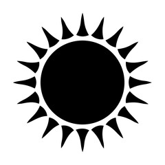 Stylized image of the sun, simple, bold, and graphic black shape