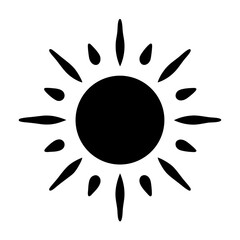 Stylized radiant sun illustration with bold black rays on a white background
